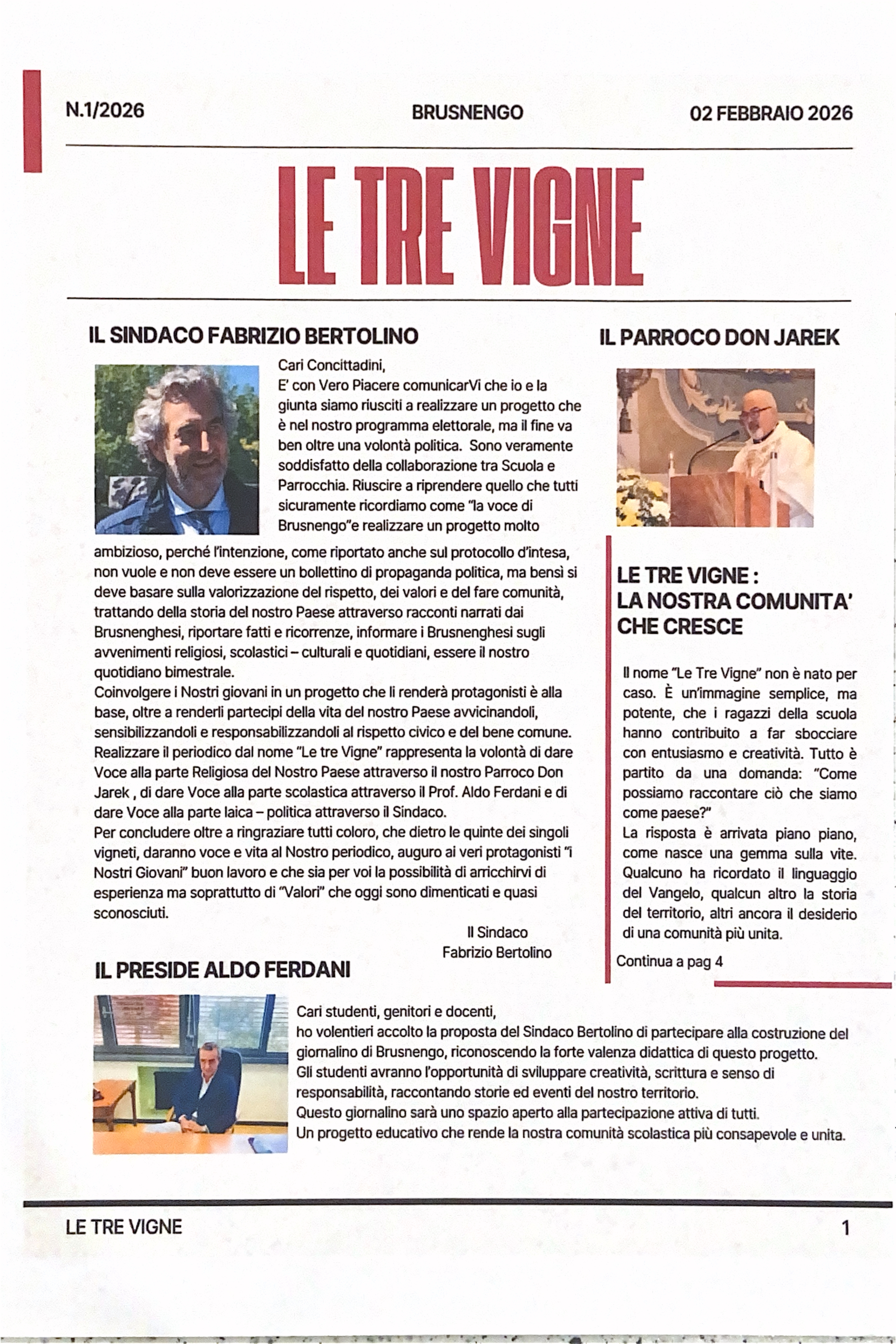 Il nuovo periodico "Le tre vigne"