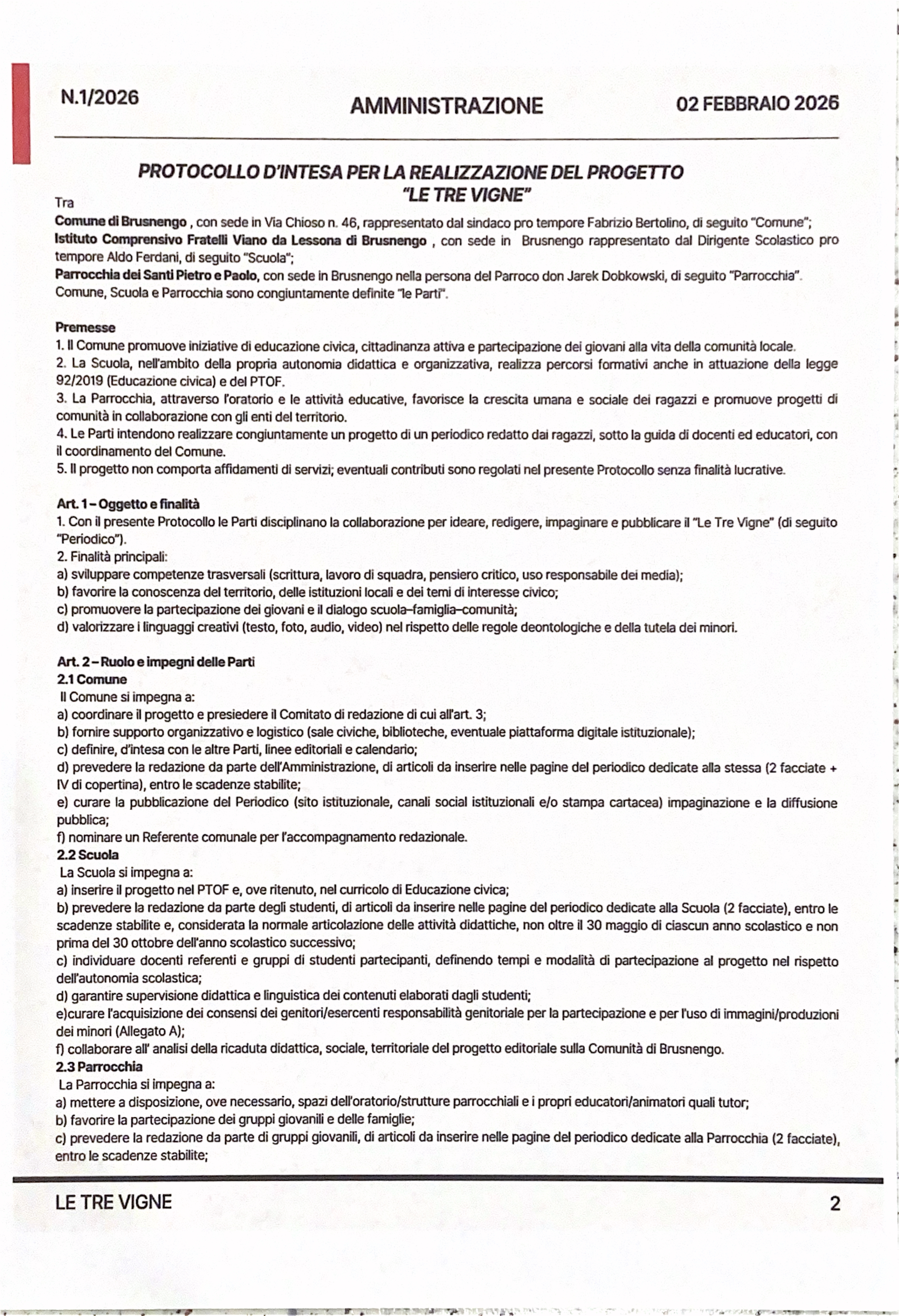 Il nuovo periodico "Le tre vigne"